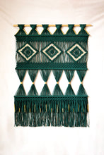 Load image into Gallery viewer, Green &amp; Gold Macrame Wall Hanging

